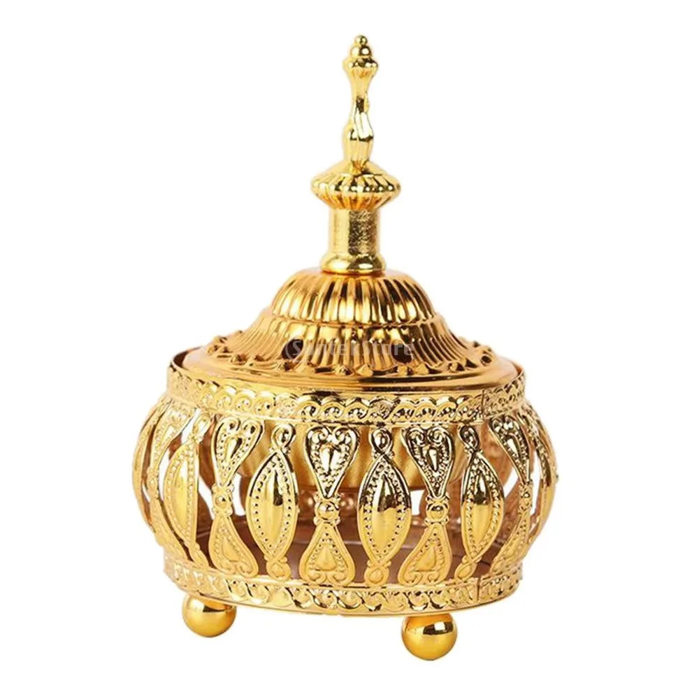 Gold domed incense holder base with decorative cutwork and four small feet