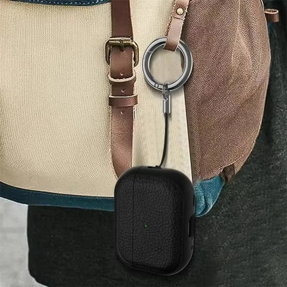 Schwarzes TPU-Kunstleder-Ohrhörer-Etui mit Lanyard und Metallring