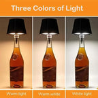 Black lampshade wine bottle LED lamps showing warm and white light options