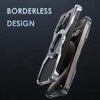 Rimless magnetic phone case with reinforced edges and circular stand ring