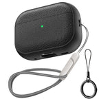 Obsidian textured TPU AirPods case with keychain ring and braided lanyard strap