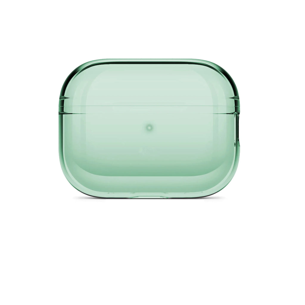 Clear shield AirPods case in translucent green with protective top and side edges