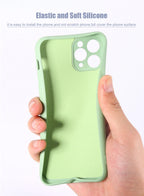 Silicone MagSafe phone case in green with camera cutouts and MagSafe ring