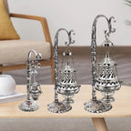 Ornate metal censer and ash catcher, three sizes with engraved decorative base