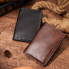 Warm espresso leather slim passport wallet with contrast stitching, slim profile
