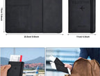 Passport wallet opened flat, showing card slots and center divider with stitched edges