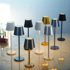 Set of wireless touch table lamps with mixed shade colors and round bases