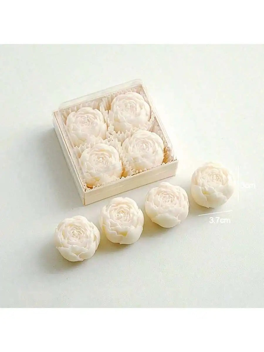 Floral bouquet scented candle set, ivory-white rose candles in box