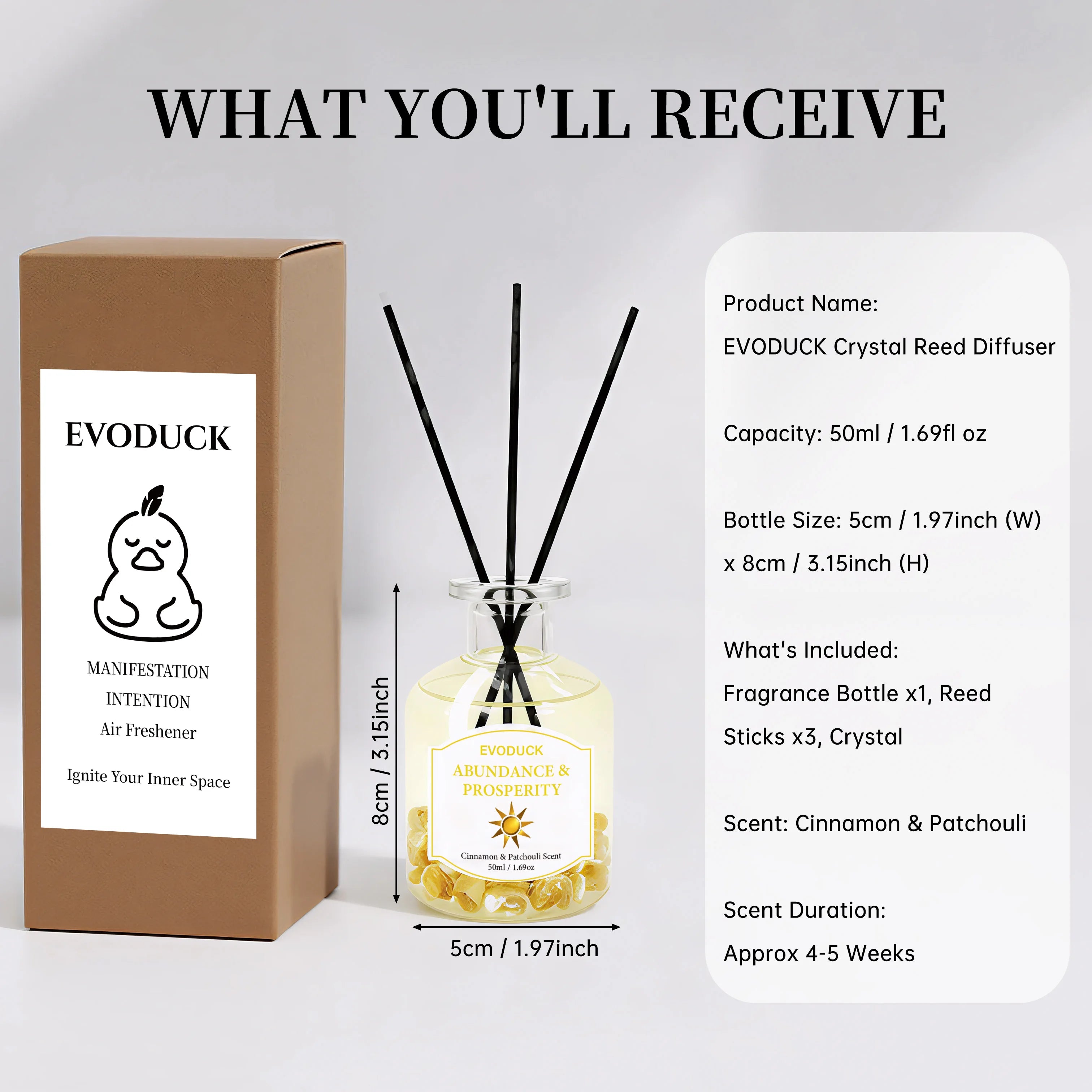 Botanical reed diffuser set, 100ml—cinnamon & patchouli scent with 3 black reeds