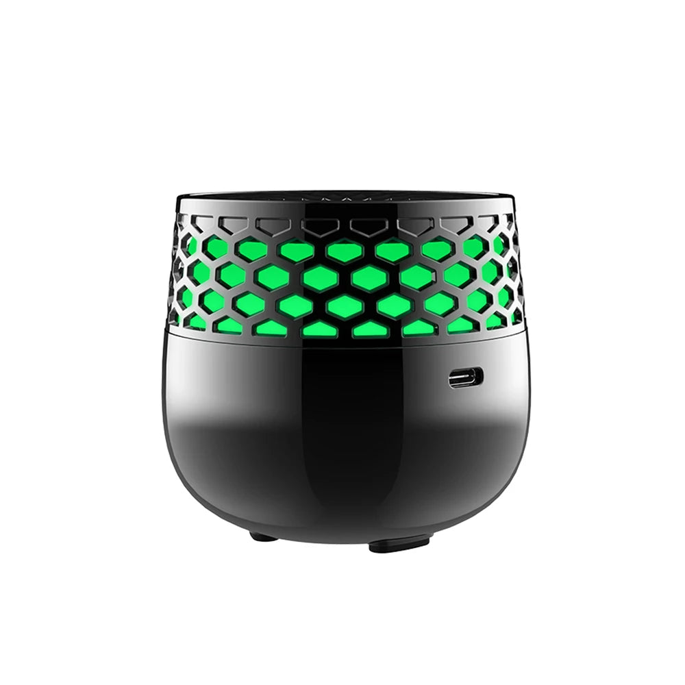 Seven-Light Electric Bakhoor Burner, black body with green hex light grille and side switch