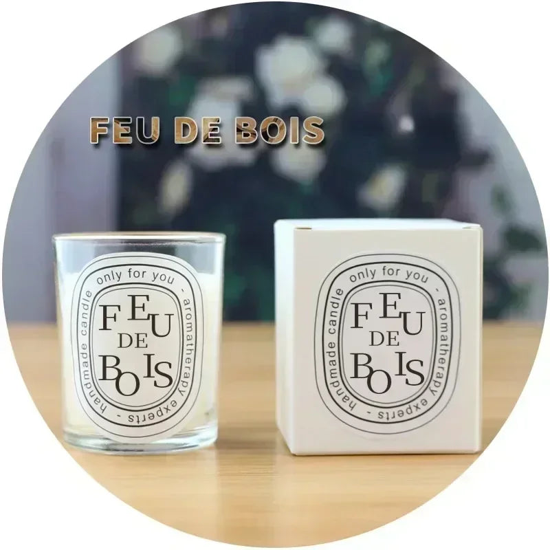 Romantic scented candle in glass jar, FEU DE BOIS