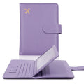 Dusty violet vegan leather passport cover with hasp clasp and airplane emblem