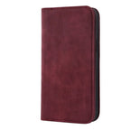 Burgundy MagSafe flip wallet case with textured finish, closed
