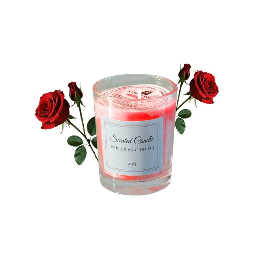 Premium Glass Scented Candle Gift Box, emerald red wax in clear glass, 55g