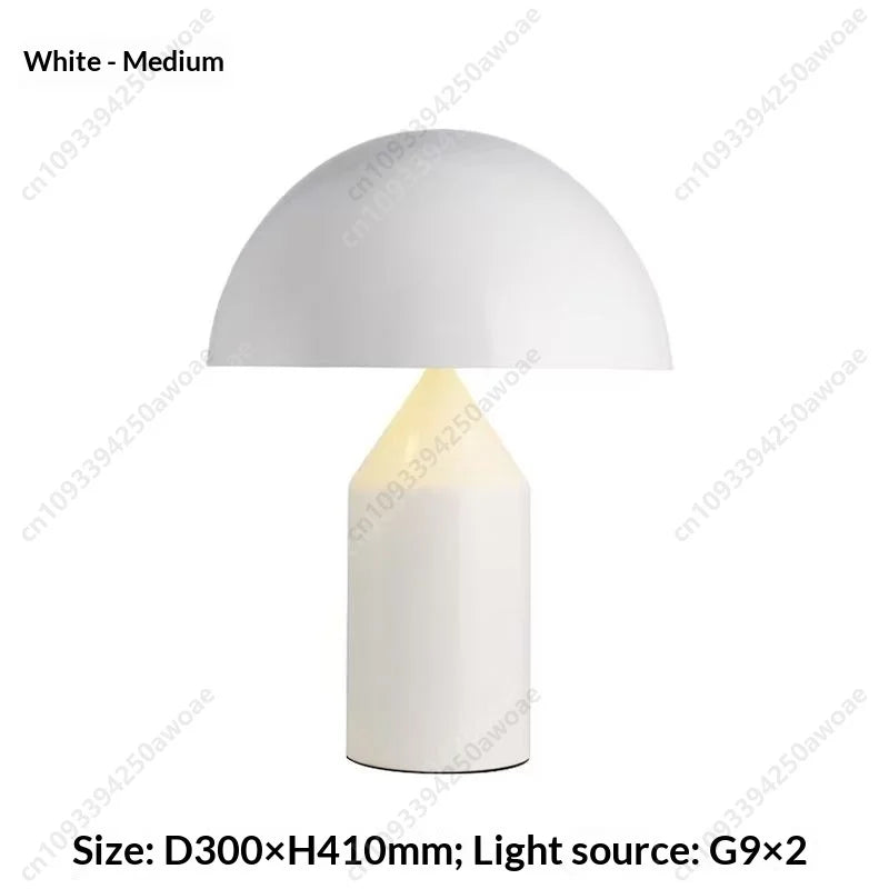 White glass mushroom table lamp, medium size with rounded dome shade