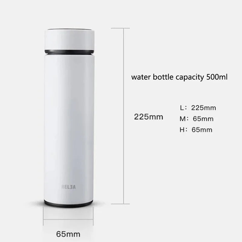 White 500ml insulated thermos bottle with black ring on top
