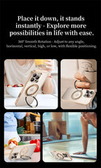 Champagne gold rotating MagSafe phone case with stand in multiple angles