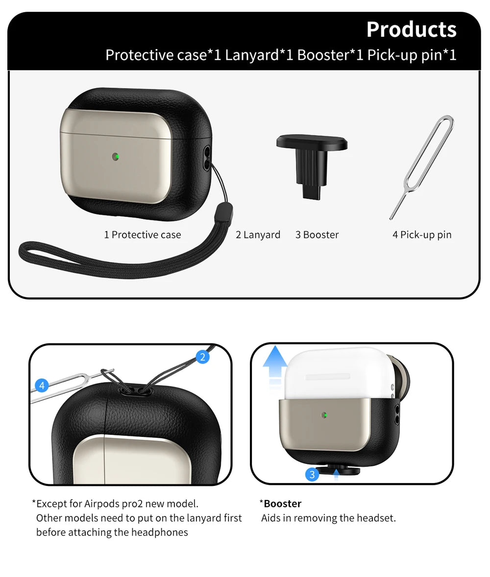 Protective case set with lanyard, booster, and pick-up pin accessories for AirPods Pro