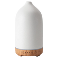 Ceramic essential oil diffuser 100 ml in ivory white, wooden ring base and control marks