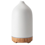 Ceramic essential oil diffuser 100 ml in ivory white, wooden ring base and control marks