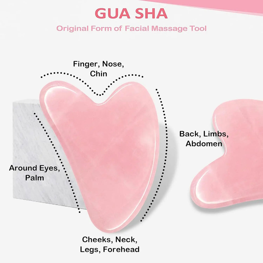Pink gua sha heart tool with curved edge for face massage