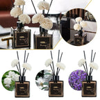 Set of mini reed diffusers: square bottles with black reeds and white flower heads (50ml)