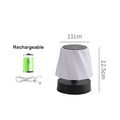 Rechargeable cordless LED lamp, white shade and black base; includes battery and USB cable