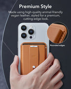 Brown wallet case with rounded edges and magnetic card flap