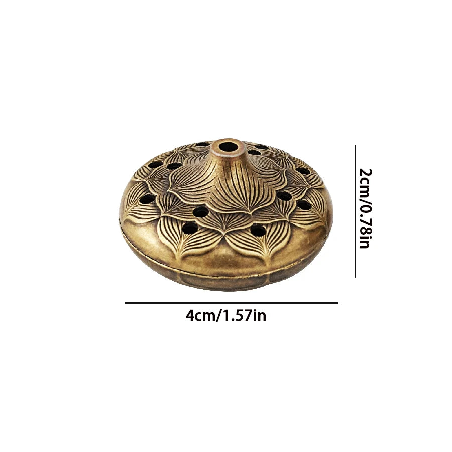 Brass pocket incense burner with lotus perforation lid; 4cm (1.57in) wide