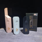 USB aromatherapy burner trio with light pink, white, and matte black bodies, plus box packaging.