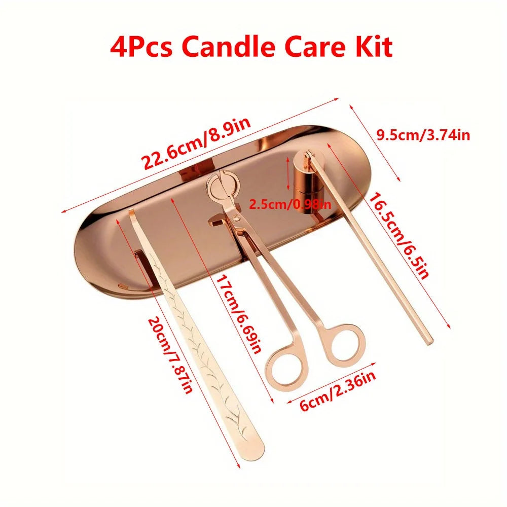 Rose gold edition candle care kit, 4 tools with tray in rose-toned finish