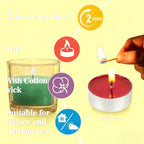 Tea light candles with cotton wick, shown in a red wax cup and silver base