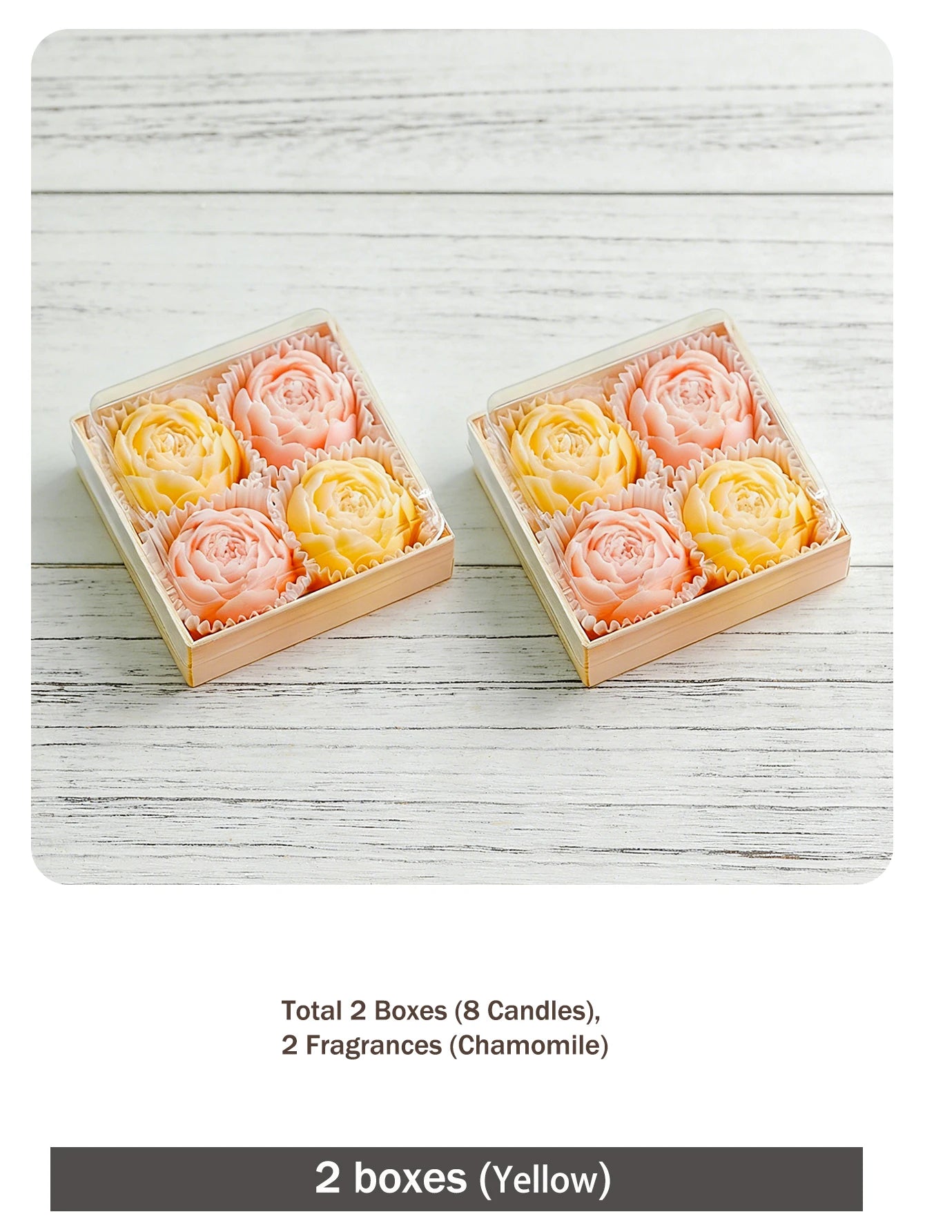 Rose candle gift set, yellow: 2 boxes with 8 rose-shaped candles
