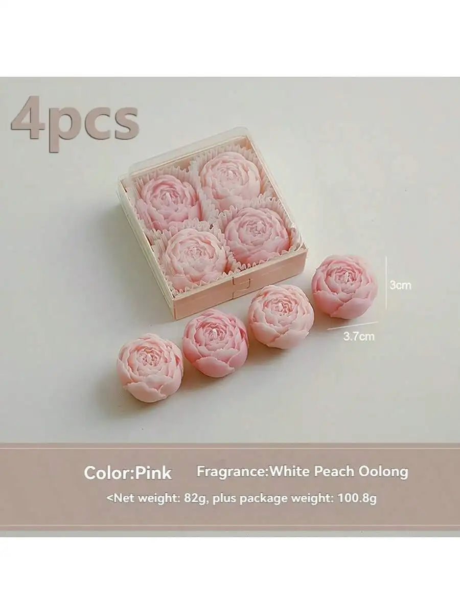 Rose Petal Soy Wax Candle Gift Set (Pink): 4 rose-flower soy candles in box
