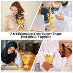 Gold portable electric incense burner, star shape with smoke rising
