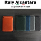 Alcantara MagSafe wallet card holder, textured fabric in multiple colors, slim rectangle