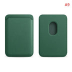 Magnetic wallet, green leather-style cover with oval magnetic contact window