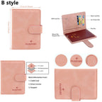 Blush pink passport wallet with airplane emblem and side strap, front and opened view