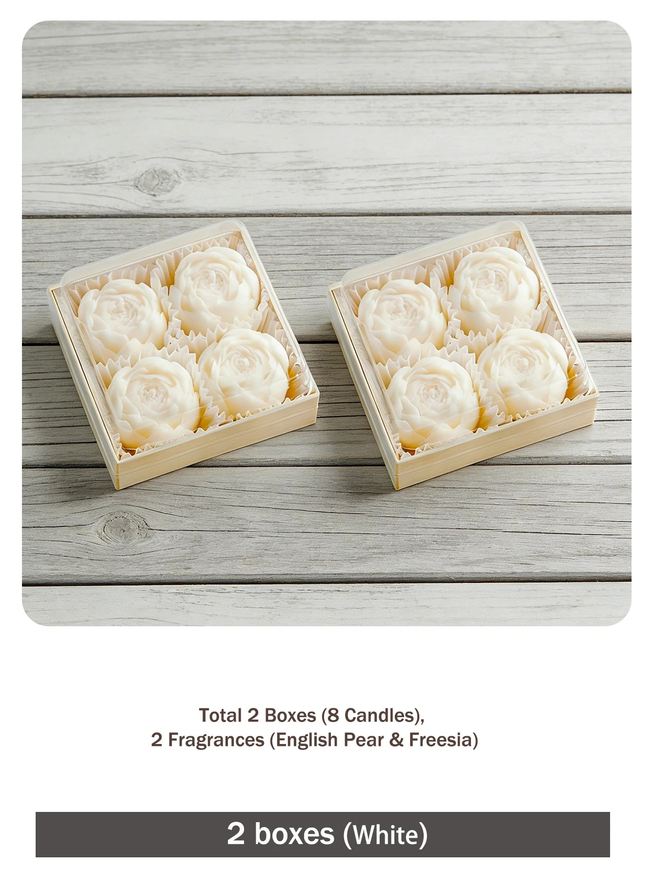 Rose candle gift set, white: 2 boxes with 8 rose-shaped candles