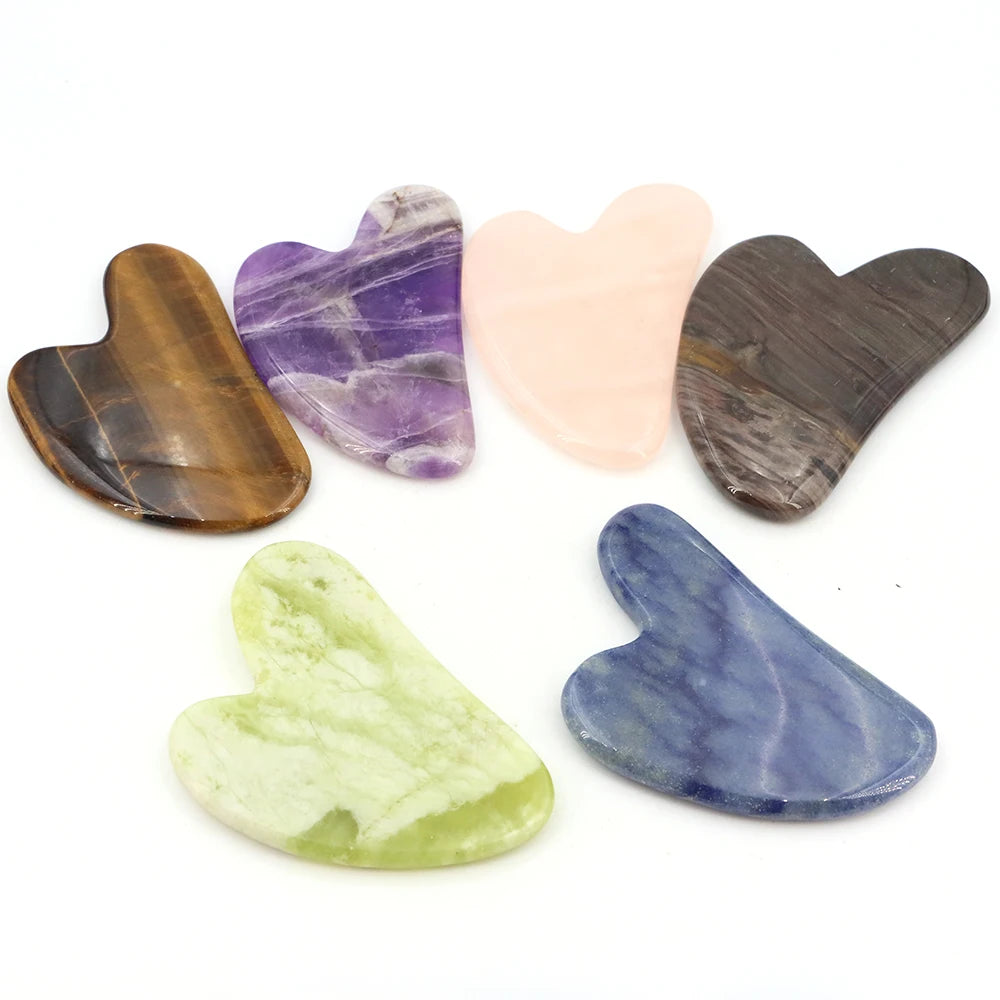 Beauty scraper stone set: purple, green, blue, clear, brown, and black facial shapes