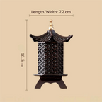 Black lattice vertical incense holder with gold finial and arched side panels