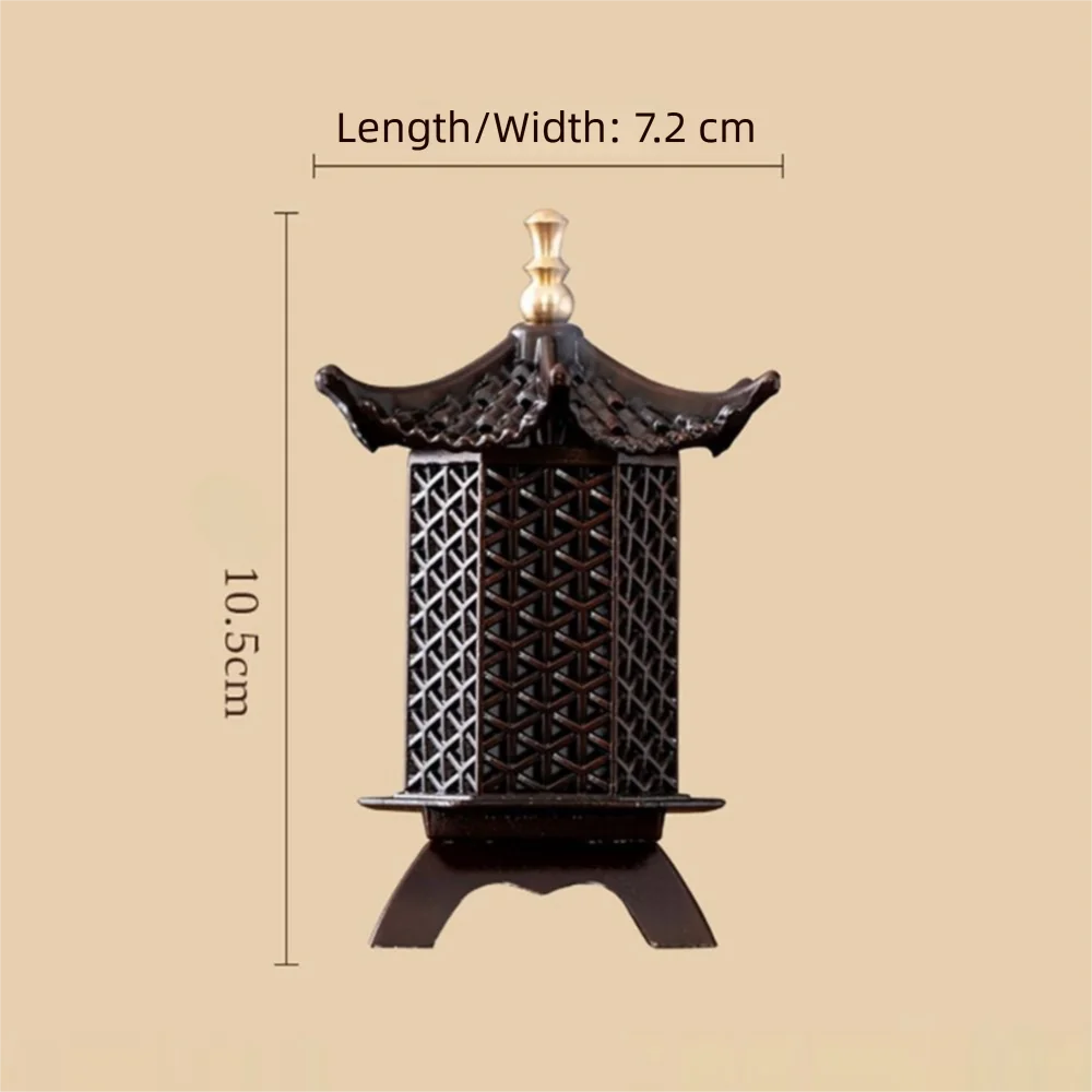 Black lattice vertical incense holder with gold finial and arched side panels