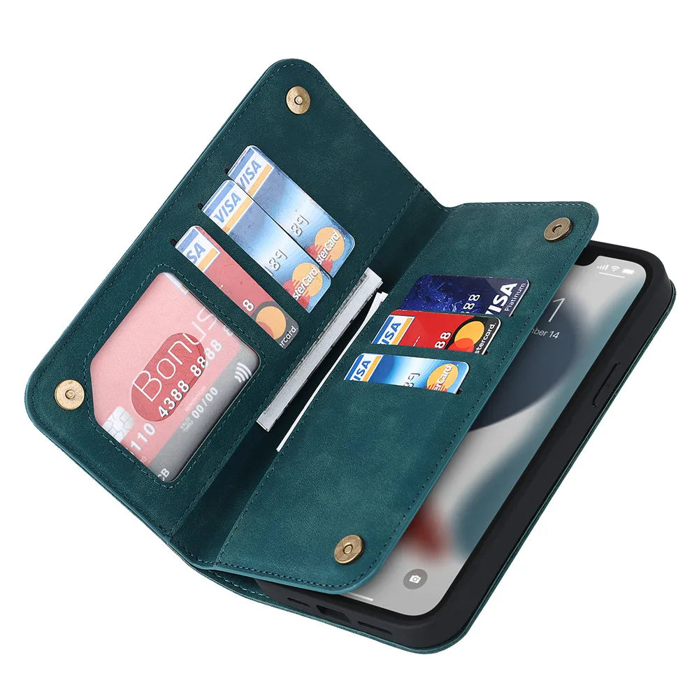 Teal kickstand MagSafe wallet with two card slots and folded flap
