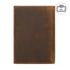 Cognac brown compact travel document wallet, smooth front panel with RFID label.