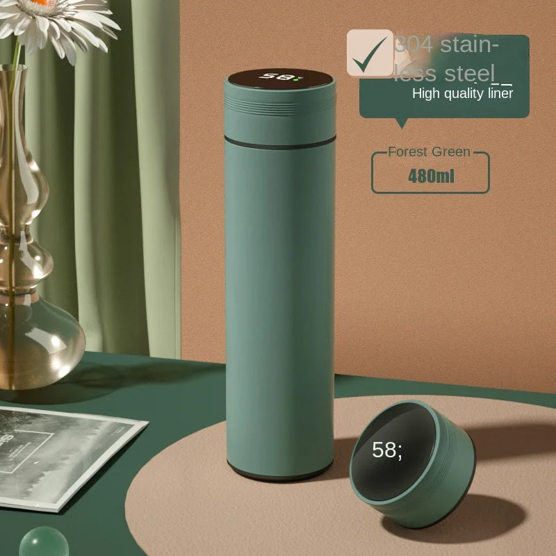 480ml forest green smart thermos flask with lid and side cup
