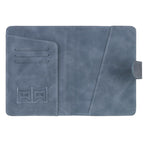 Slate blue passport wallet interior with SIM card slots and pocket panels