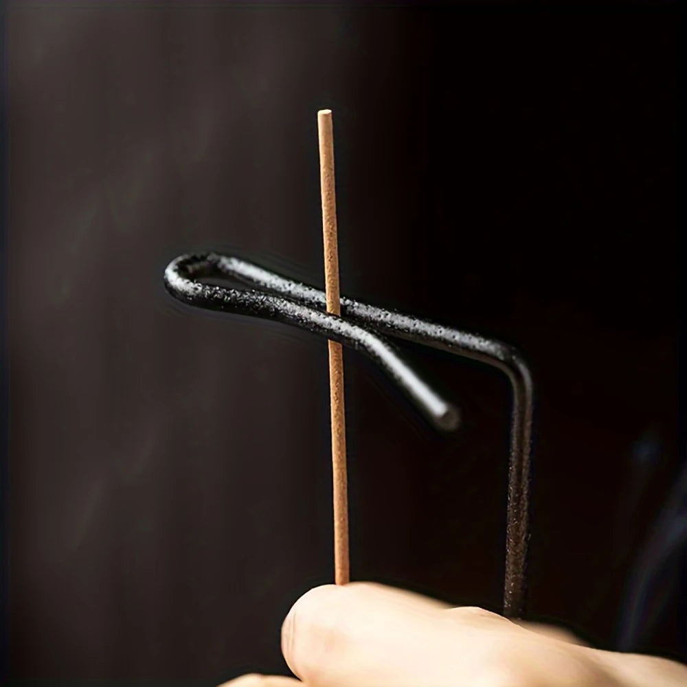 Walnut-black incense holder top frame with vertical rod and incense stick