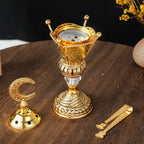 Brushed gold mabkhara with metal tray top and decorative front cutouts