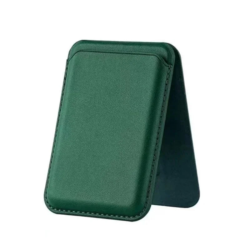 Bastion magnetic stand wallet, forest green textured leather with stitched edges