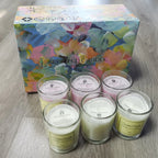 Aromatherapy candle gift box: front view of candle jars with pastel wax colors, 6 pcs